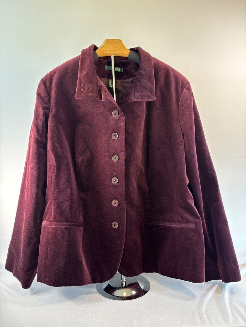 Lauren Ralph Lauren Velvet Blazer Jacket Burgundy Size 20W Classic Chic